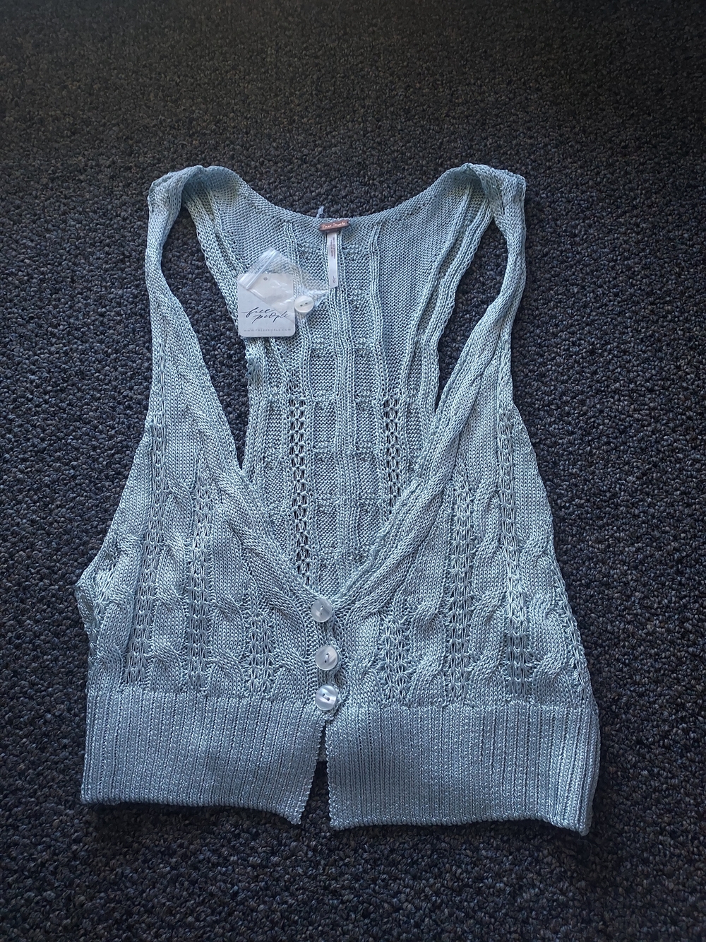 Free People The Vest Of Us Sweater Vest Women's Size Large Blue Crochet Buttons